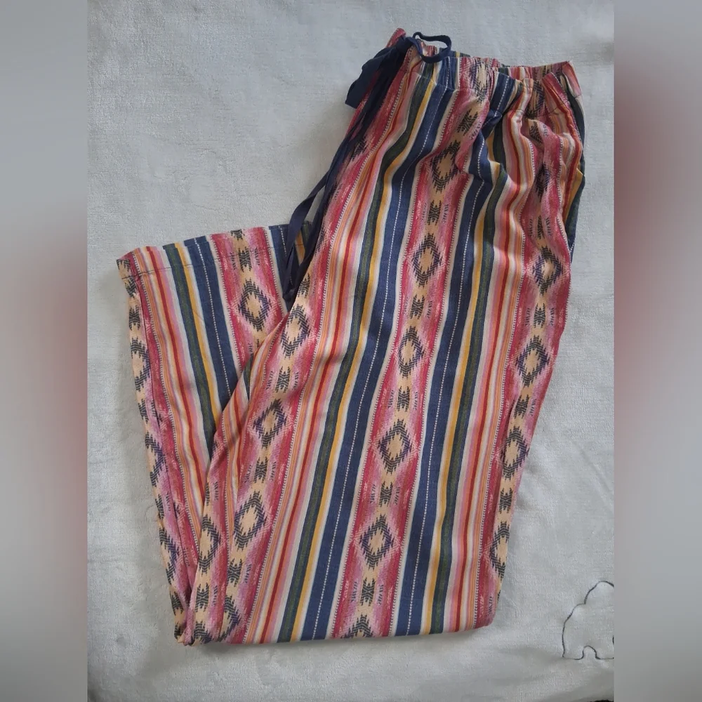 Coldwater Creek Southwest Terra Stripe Rayon Pants Wide Leg Multicolor Pockets L